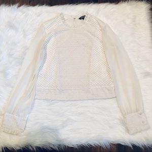 Express Long Sleeve Sheer Eyelet Lace Crop Top